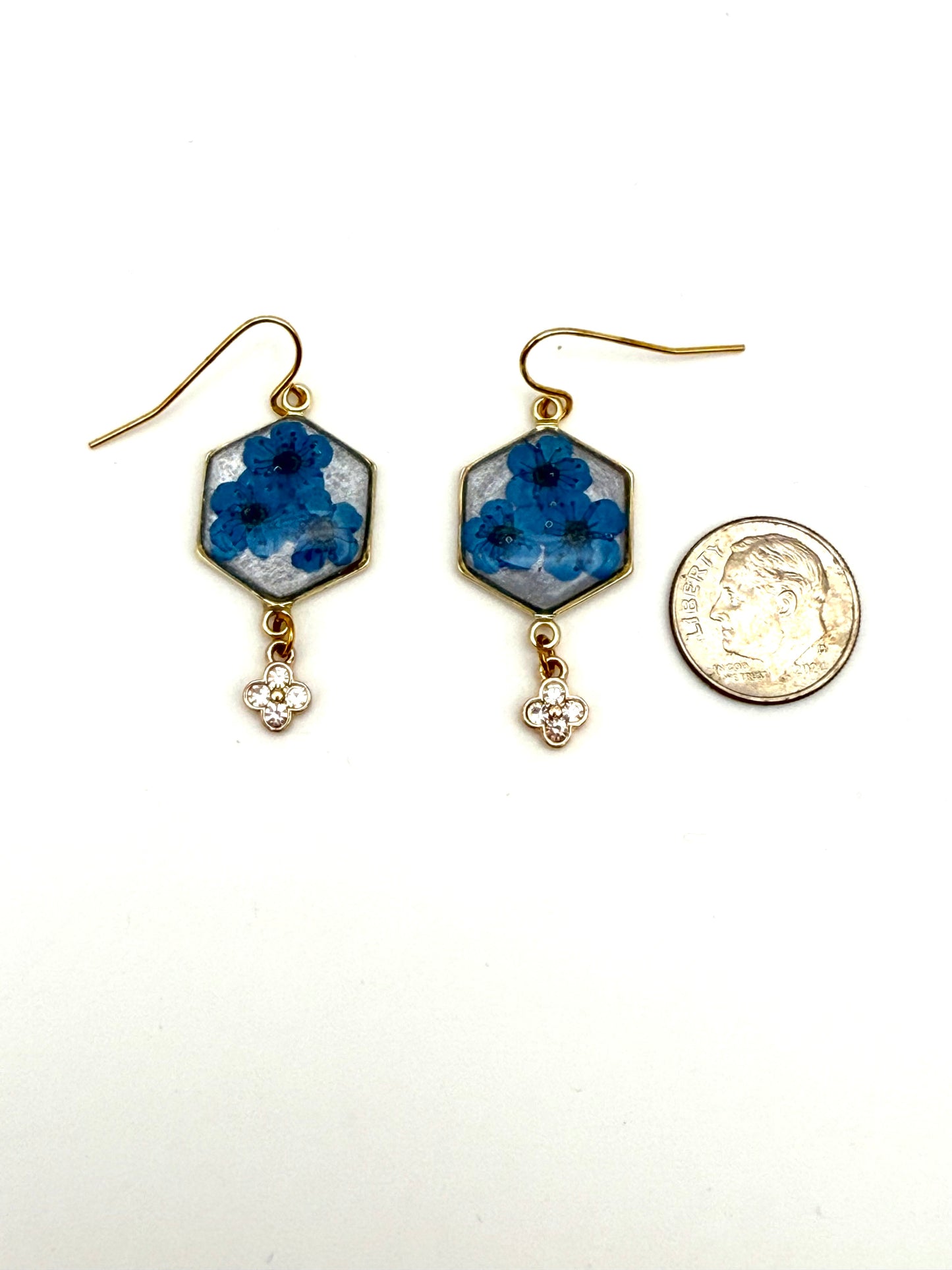 Opal Colored Mica Powder with Blue Plum Blossoms and a Dangling Rhinestone Charm