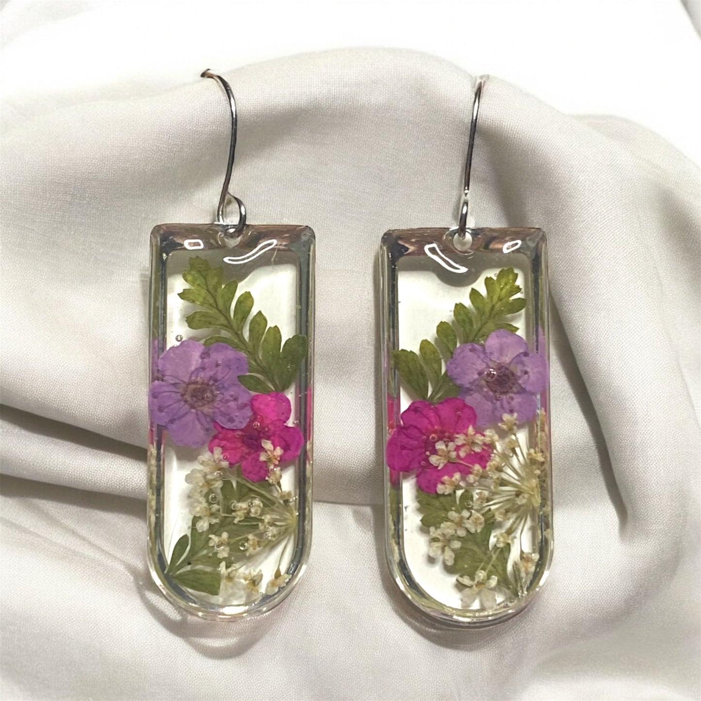 Pink and Purple Plum Blossoms with Queen Anne’s Lace and Dry Pressed Fern