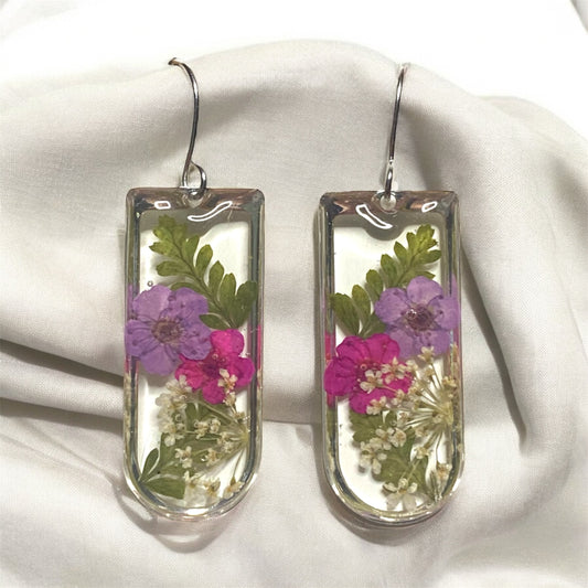 Pink and Purple Plum Blossoms with Queen Anne’s Lace and Dry Pressed Fern