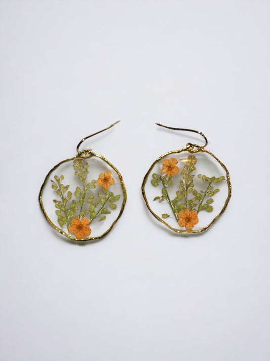 Orange Plum Blossom Flowers with Persian Garden Cress Earrings