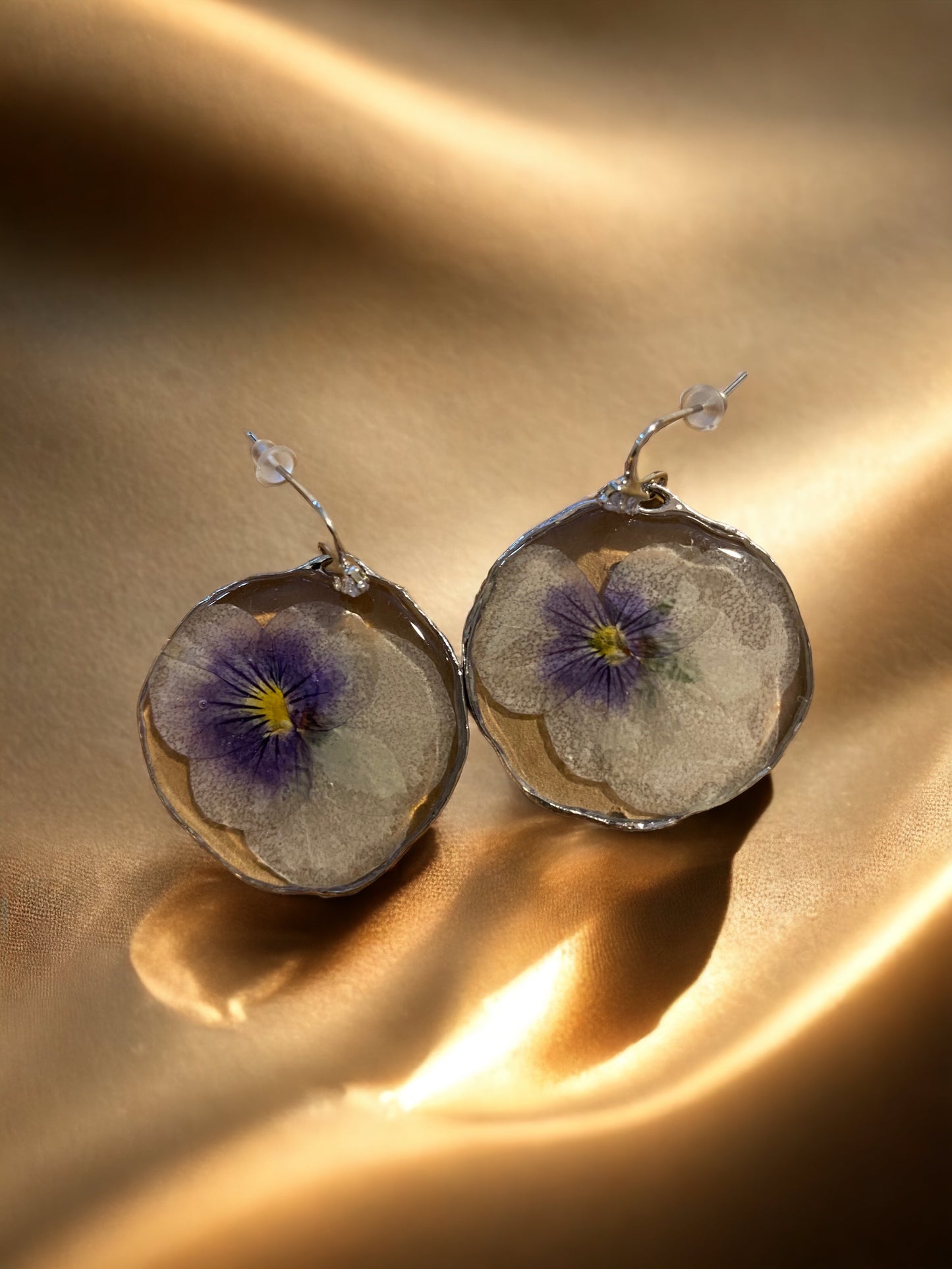 White and Purple Pansy Earrings