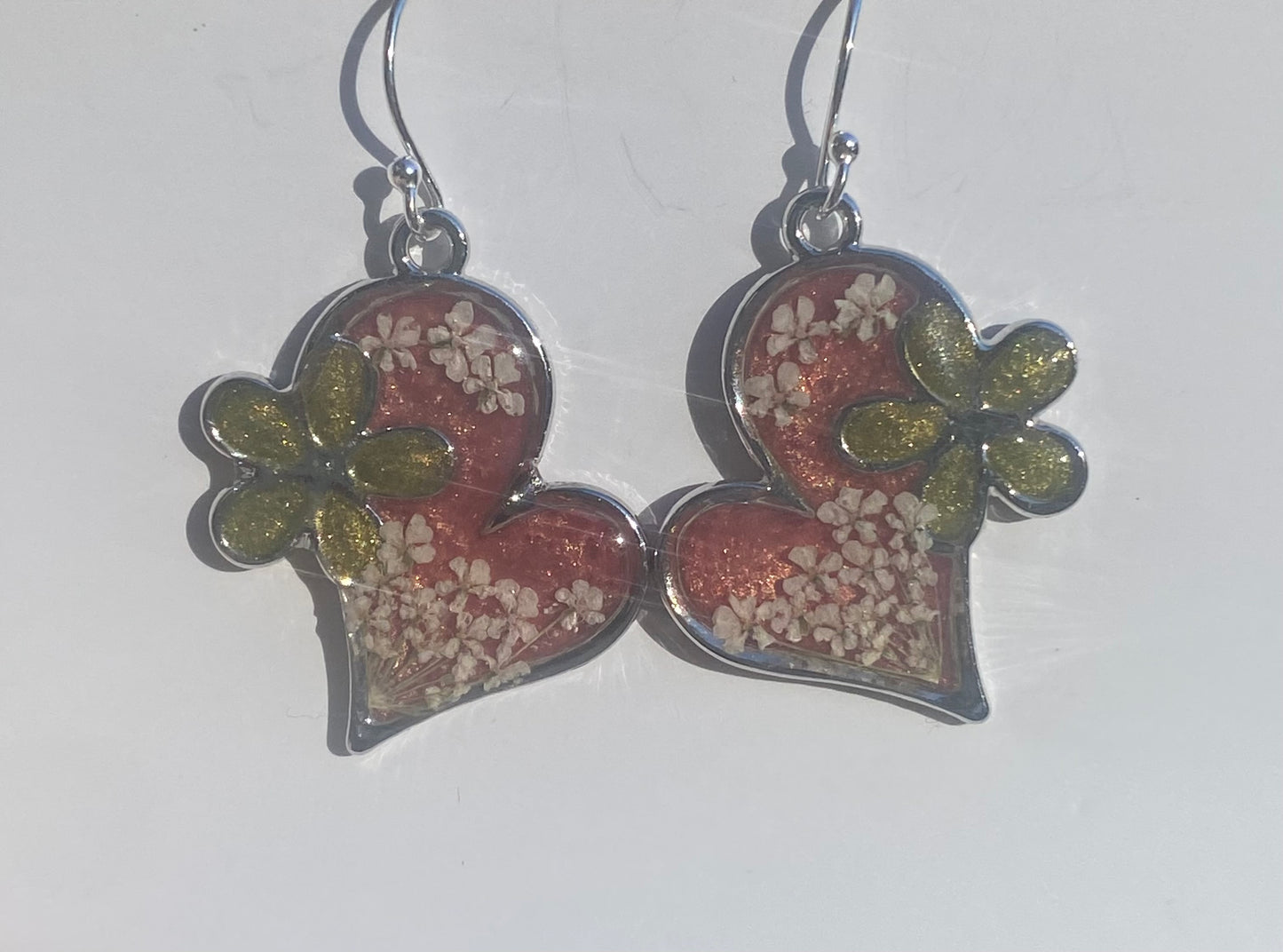 Pink and Green Earrings with Queen Anne’s Lace