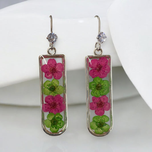 Pink and Green Plum Blossom Earrings