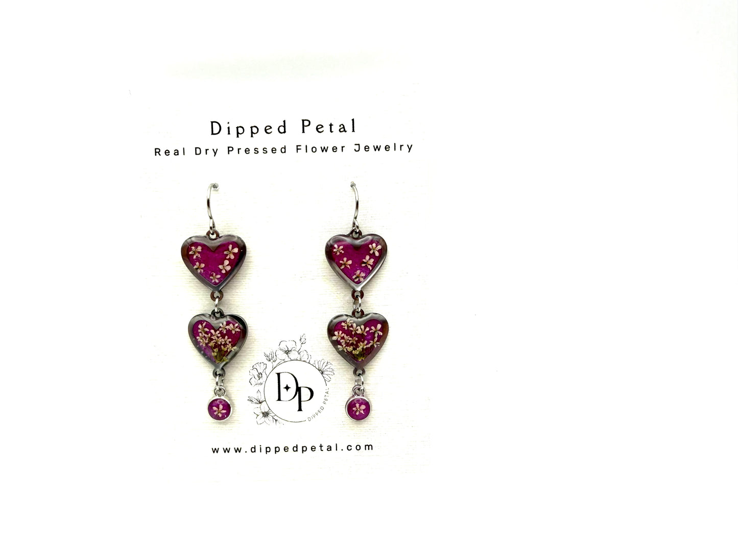 Heart Shaped Stainless Steel Dangle Earrings - Wisteria Purple
