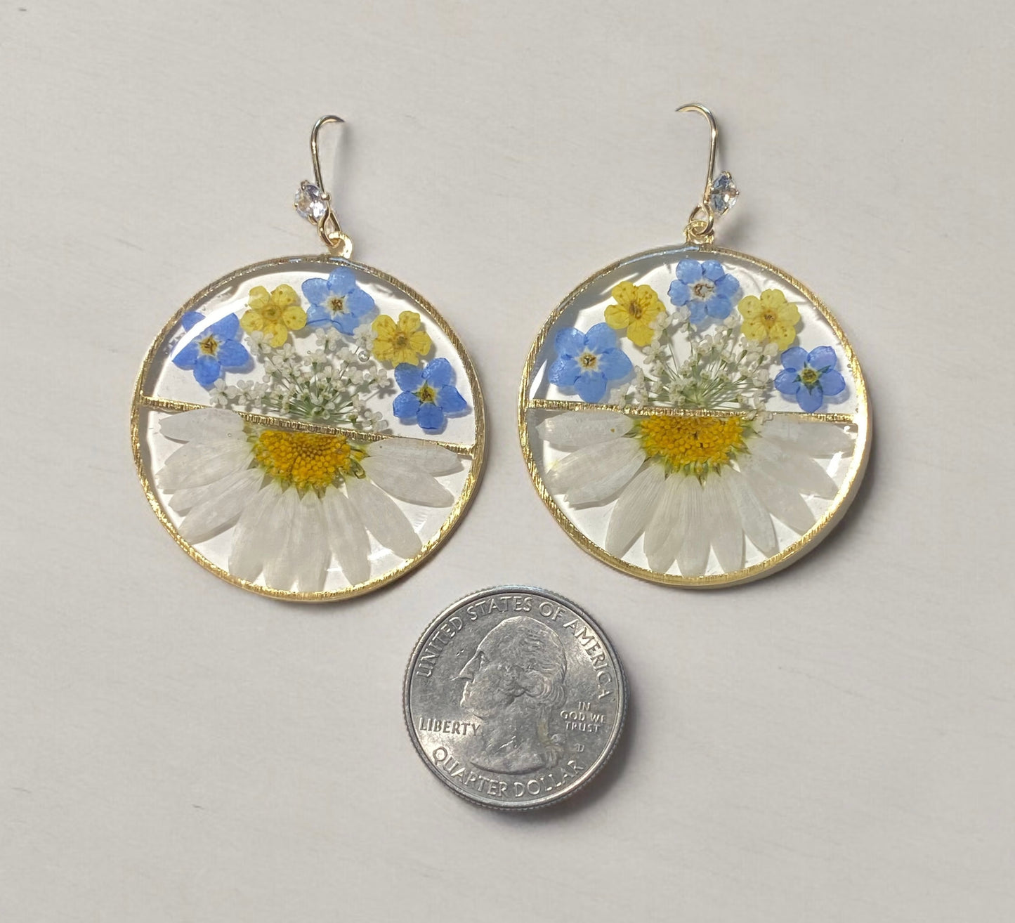 Daisies, Plum Blossoms, Blue Forget-Me-Nots, and Queen Anne’s Lace Earrings