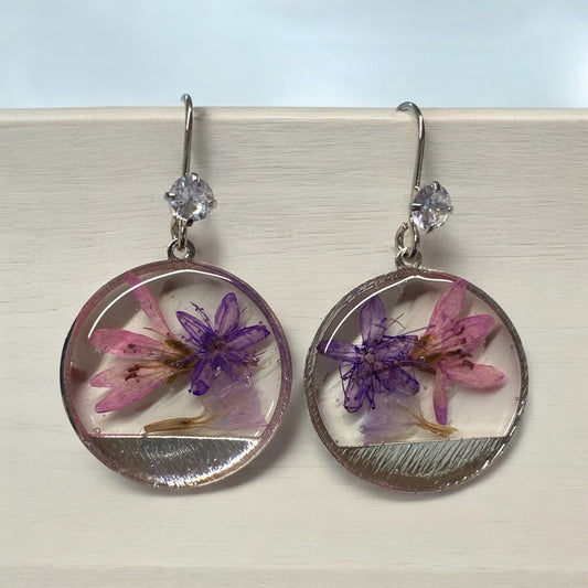 Pink and Purple Sweetleaf Flower Earrings