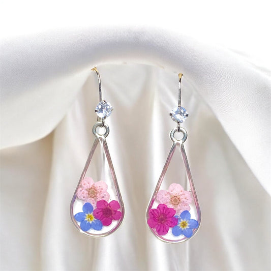 Blue Forget-Me-Nots with Hot and Light Pink Plum Blossoms