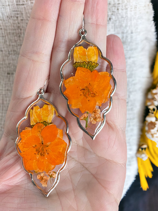 Orange Flower Earrings