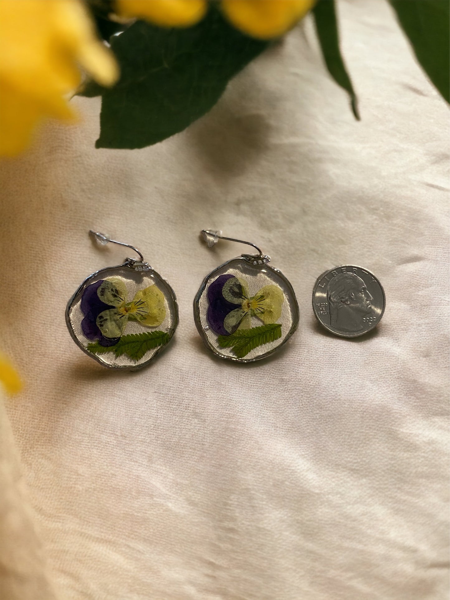 Yellow and Purple Pansy Earrings