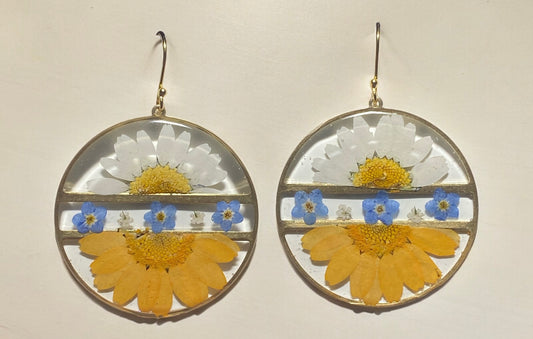 Yellow and White Daisies, Blue Forget-Me-Nots and Queen Anne’s Lace Earrings