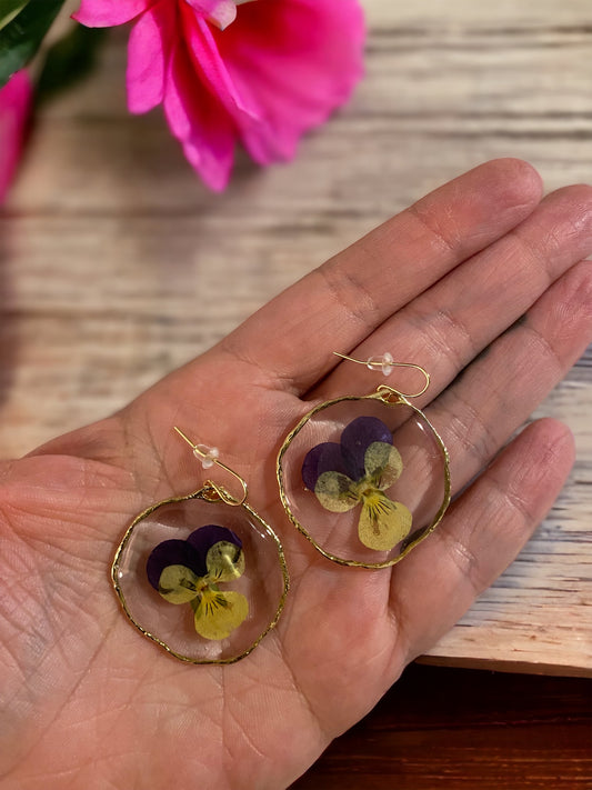 Yellow and Purple Pansy Earrings
