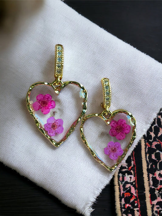 Hot Pink and Light Pink Plum Blossom Flower Earrings