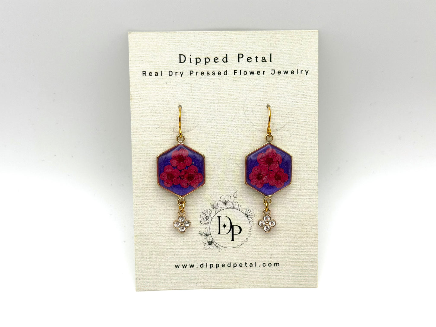 Blue Mica Powder with Red Plum Blossoms and a Dangling Rhinestone Charm