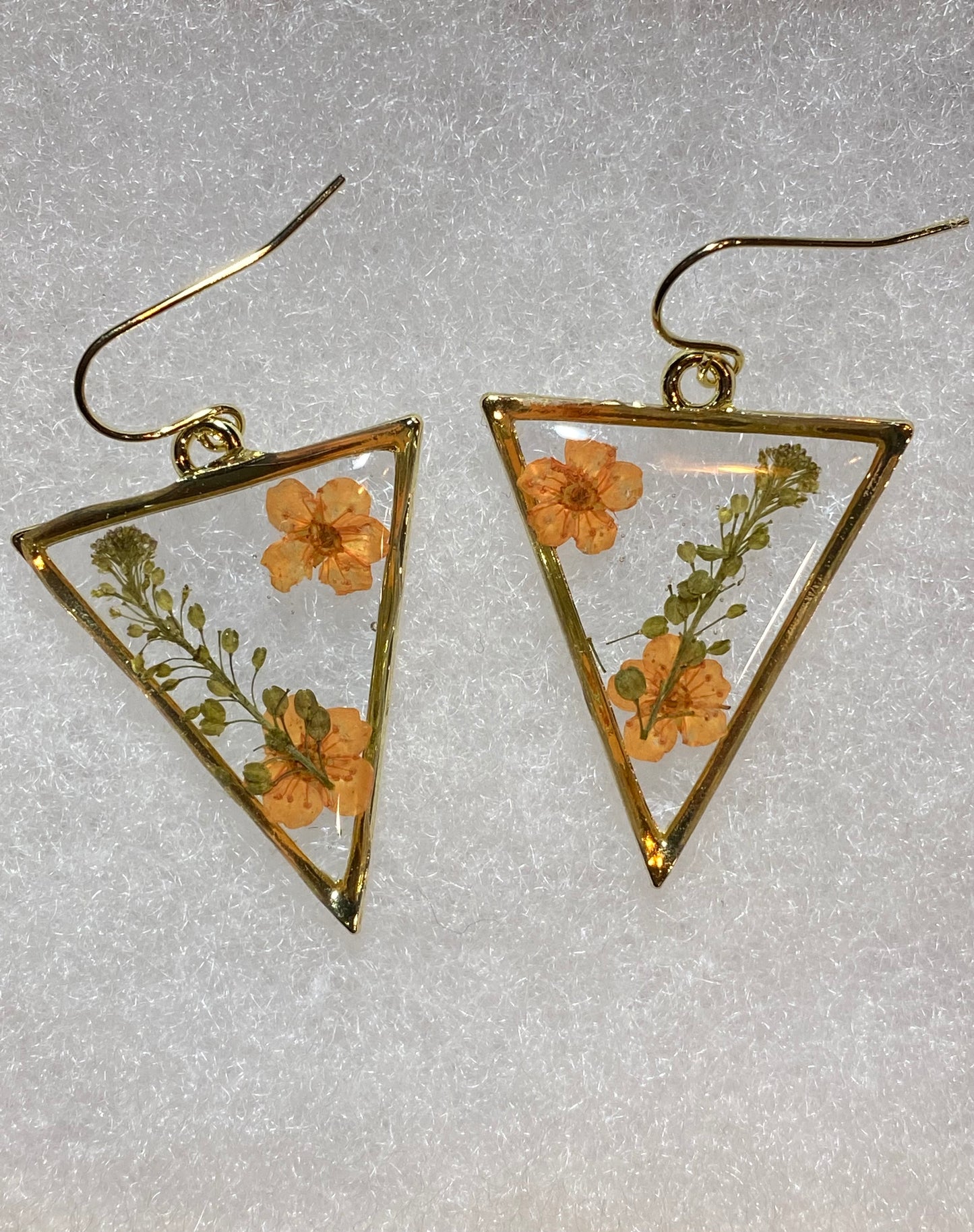 Orange Plum Blossom Flowers with Persian Garden Cress Earrings
