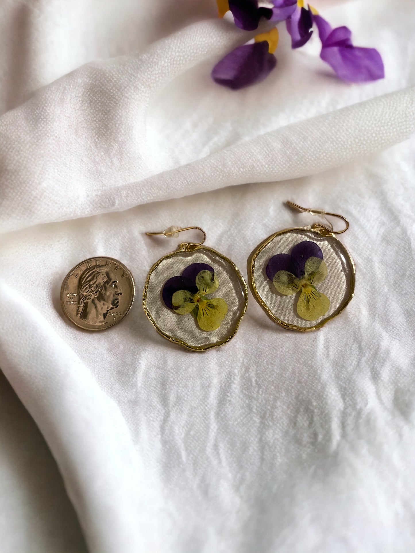 Yellow and Purple Pansy Earrings