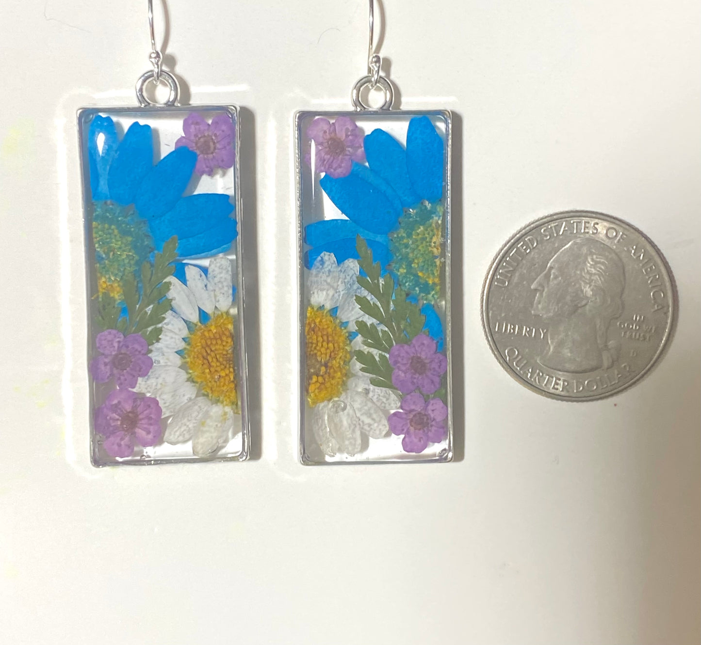 Split Blue and White Daisies with Fern and Purple Plum Blossoms