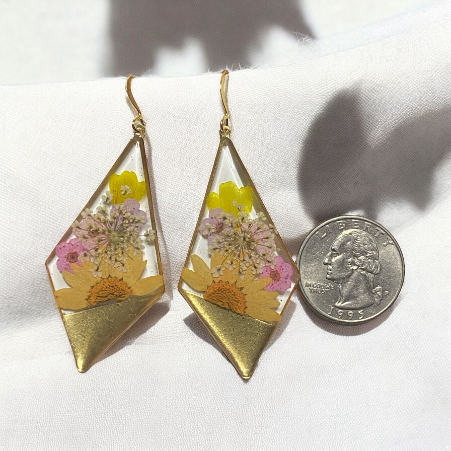 Split Orange Daisy Yellow Flower Petals, Pink and Purple Plum Blossoms with Queen Anne’s Lace
