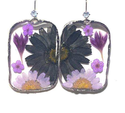 Split Black and Purple Daisies, with Plum Blossoms