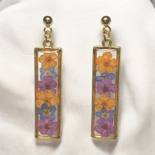 Purple and Orange Plum Blossoms with Blue Forget-Me-Nots