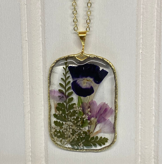 Dry Pressed Fern, Viola, Pink Fairy Fan, Purple Wild Flower and Queen Anne’s Lace