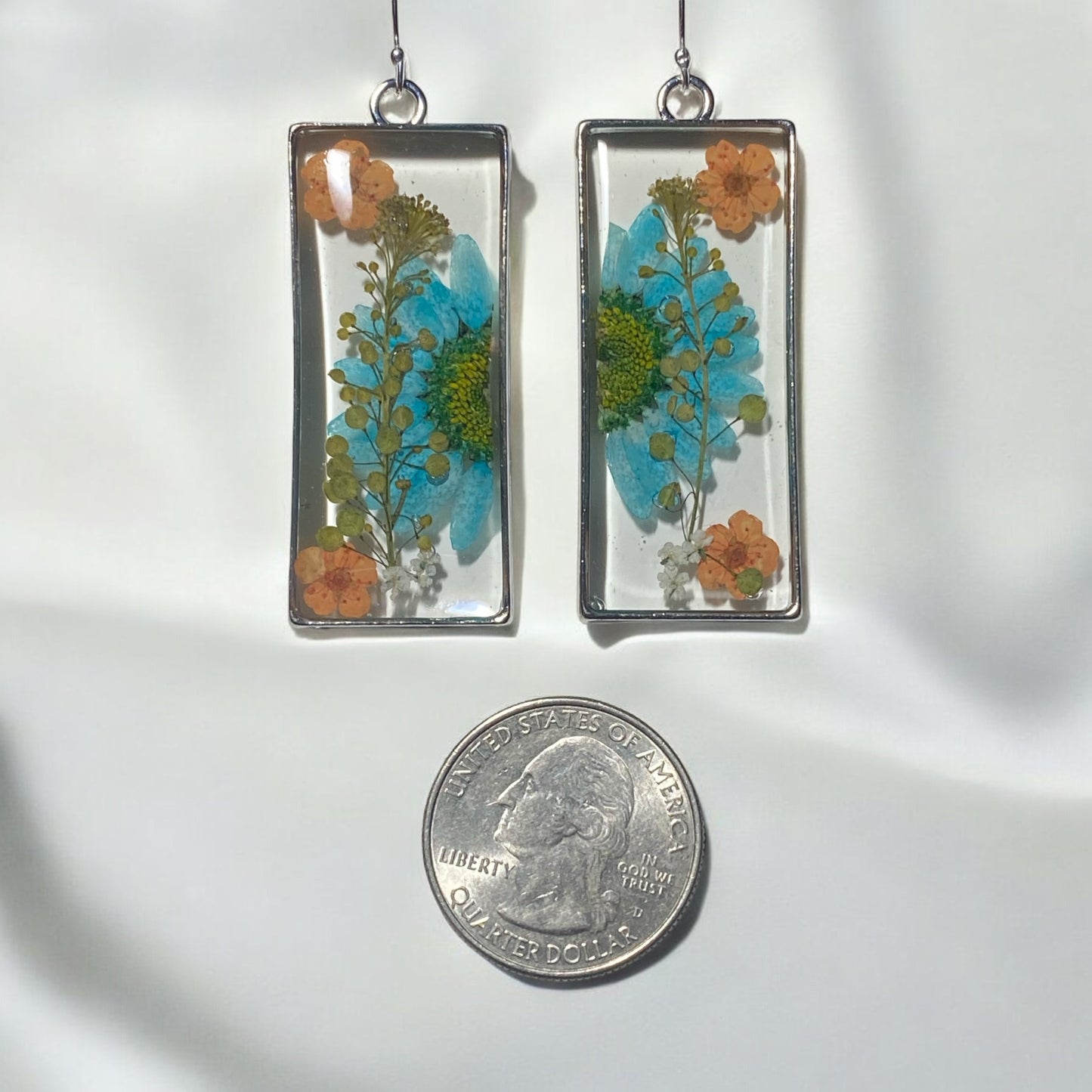 Split Blue Daisy, with Orange Plum Blossoms and Pepperweed