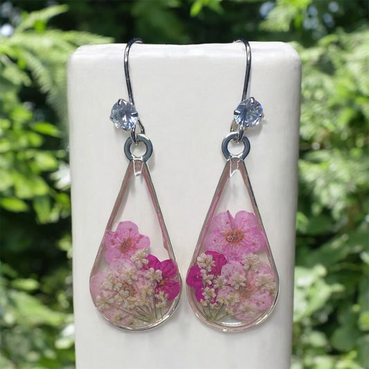 Hot Pink, Pink, and Light Pink Plum Blossoms with Pieces of Queen Anne’s Lace