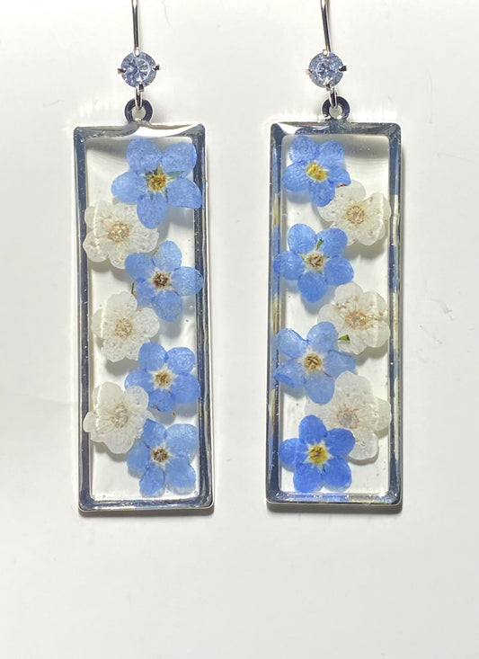 Blue Forget-Me Nots with White Plum Blossom Flowers