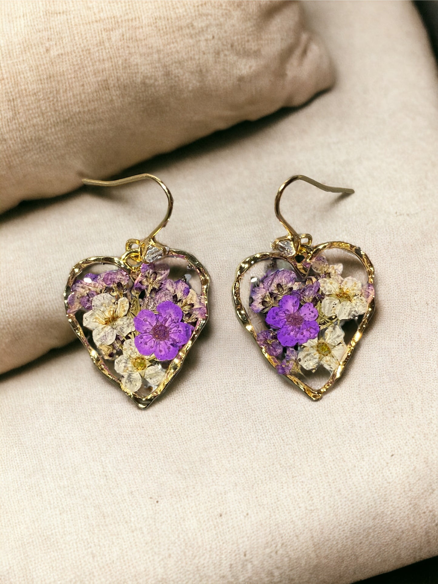 Purple Flowers with White Plum Blossom Flower Earrings