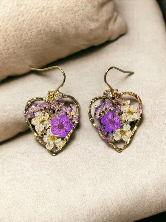 Purple Flowers with White Plum Blossom Flower Earrings