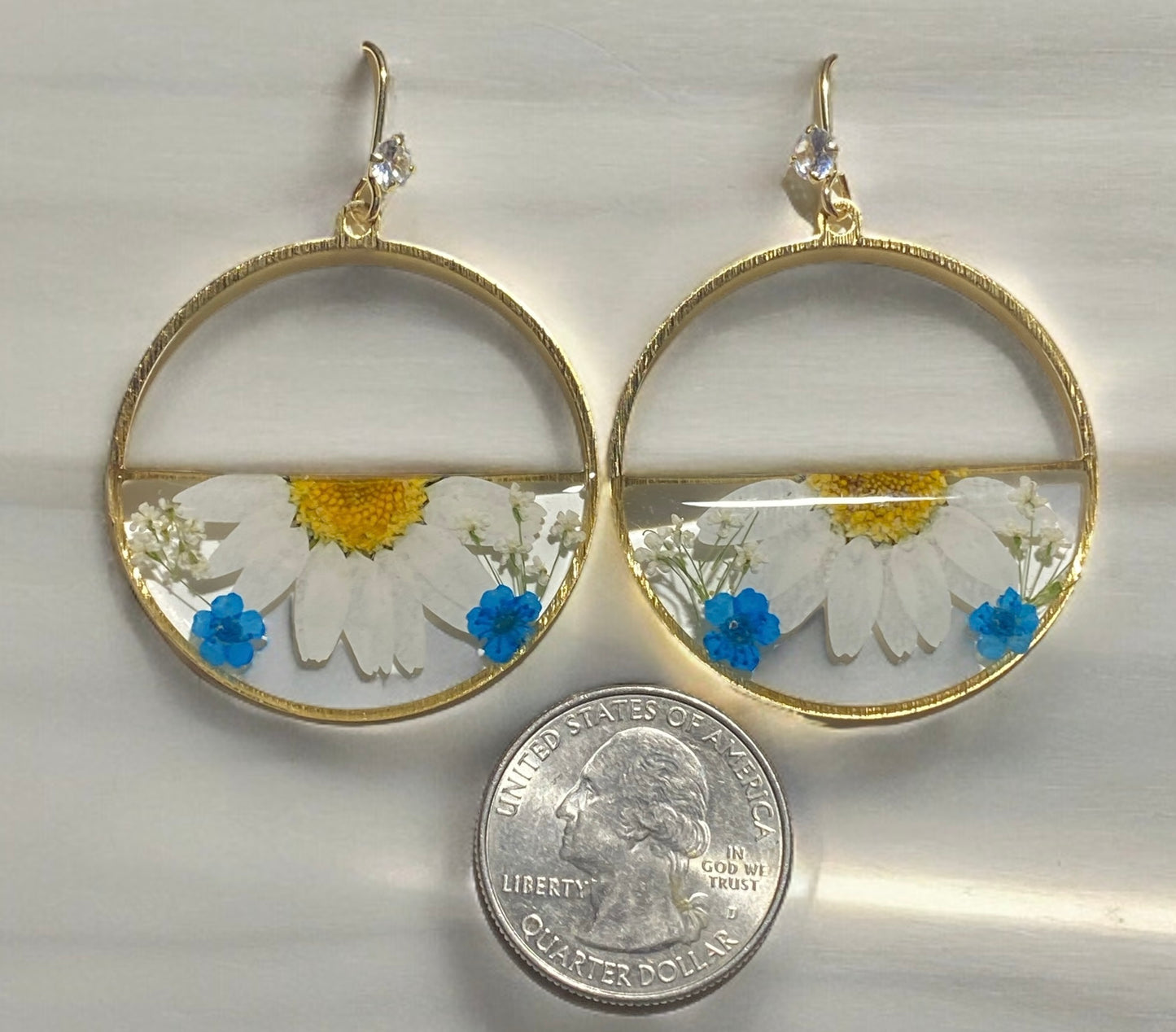 Daisies, Blue Plum Blossoms and Queen Anne’s Lace Earrings