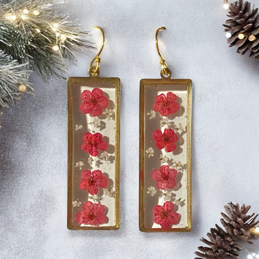 Red Plum Blossoms with pieces of Queen Anne’s Lace