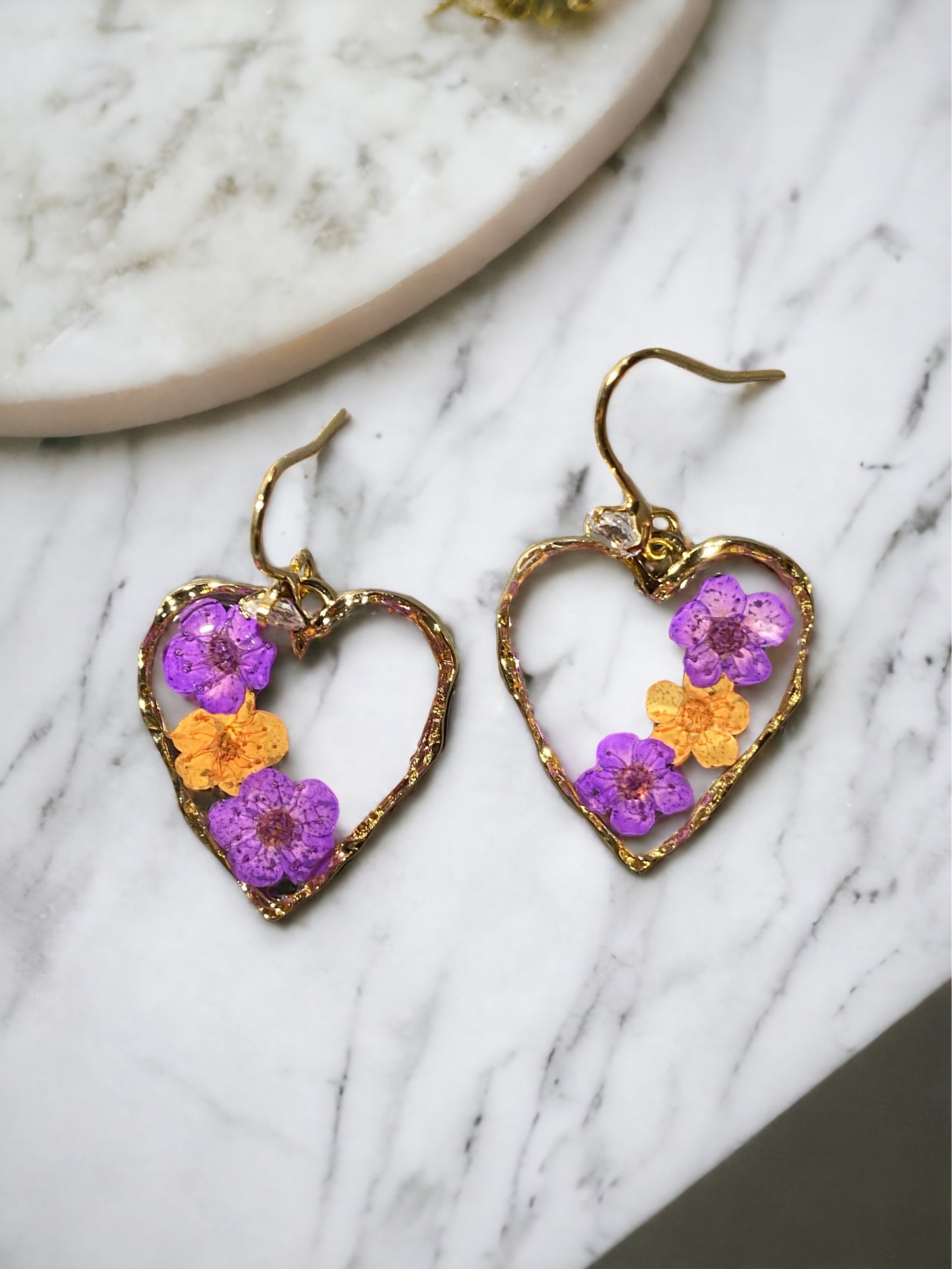 Purple and Orange Plum Blossom Flower Earrings