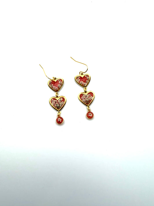 Sunset Orange (Pink/Orange) colored Heart Earrings