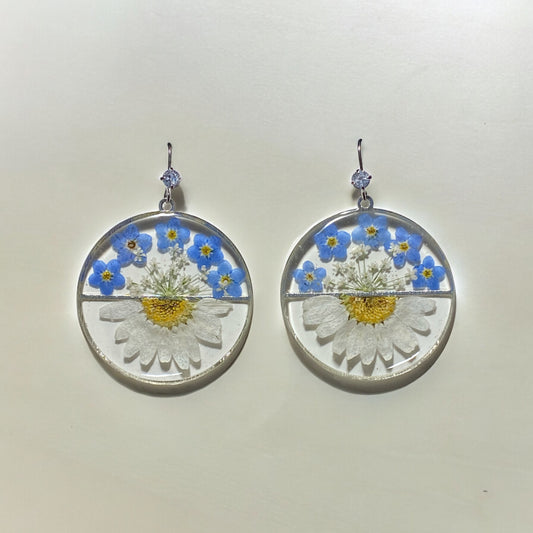Daisies with Blue Forget-Me-Nots and Queen Anne’s Lace Earrings