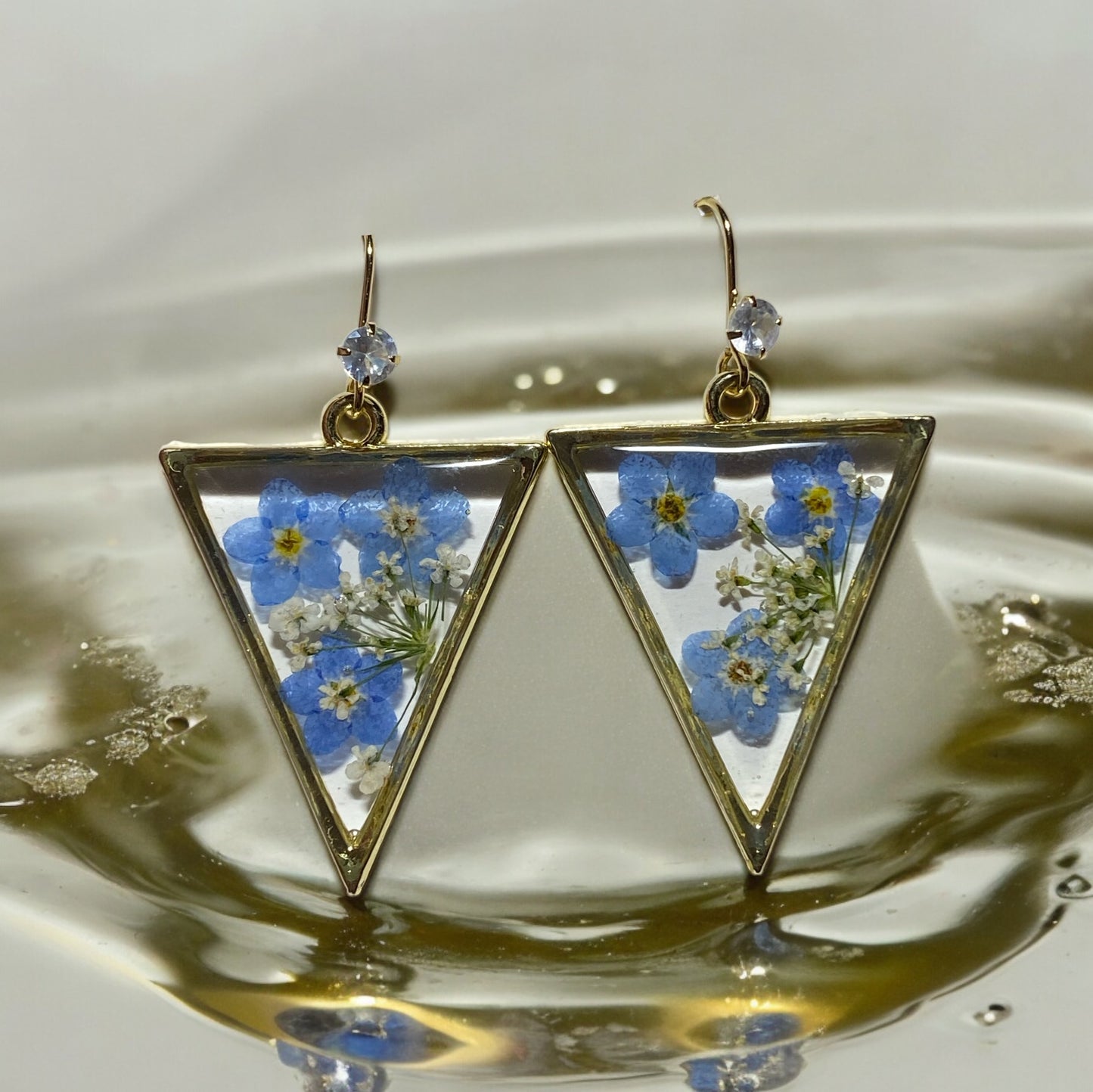 Blue Forget-Me-Not Flowers with Queen Anne’s Lace Earrings