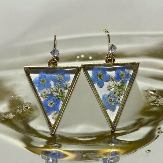Blue Forget-Me-Not Flowers with Queen Anne’s Lace Earrings