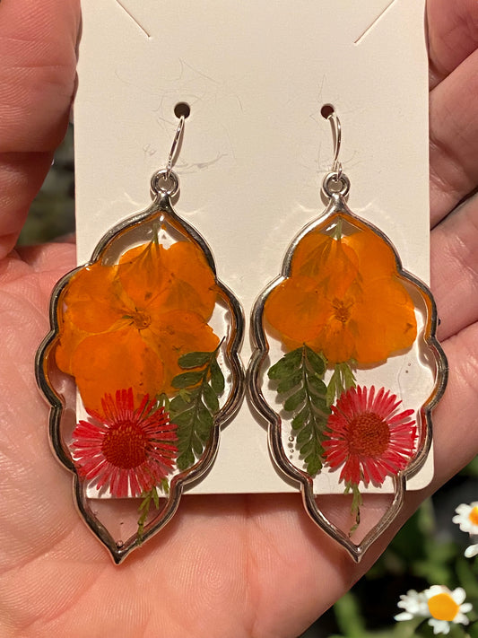 Orange Hydrangea and Red Needle Chrysanthemum Earrings