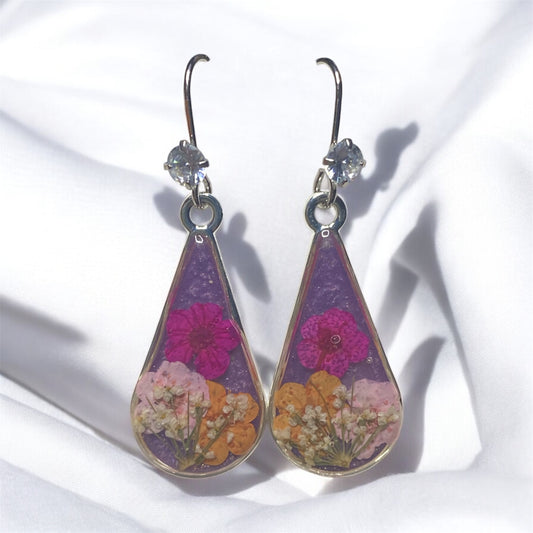 Purple Mica Powder with Orange, Hot and Light Pink Plum Blossoms, and Pieces of Queen Anne’s Lace