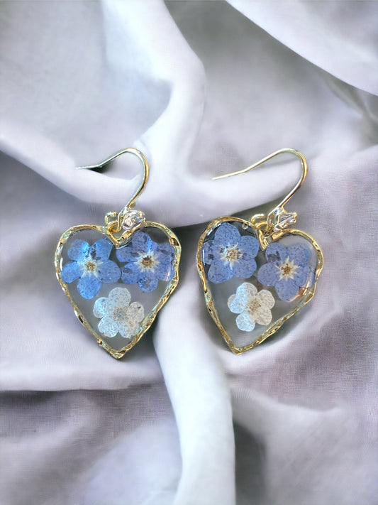 Blue Forget-Me-Not’s and White Plum Blossom Earrings
