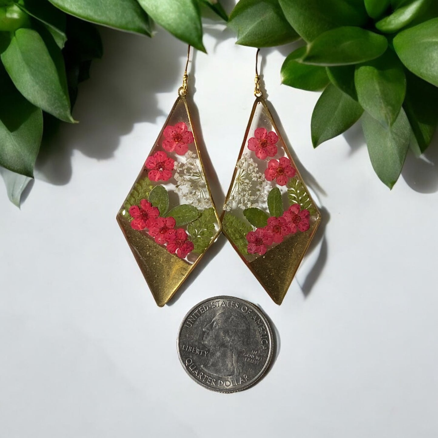 Red Plum Blossoms with Fern and pieces of Queen Anne’s Lace