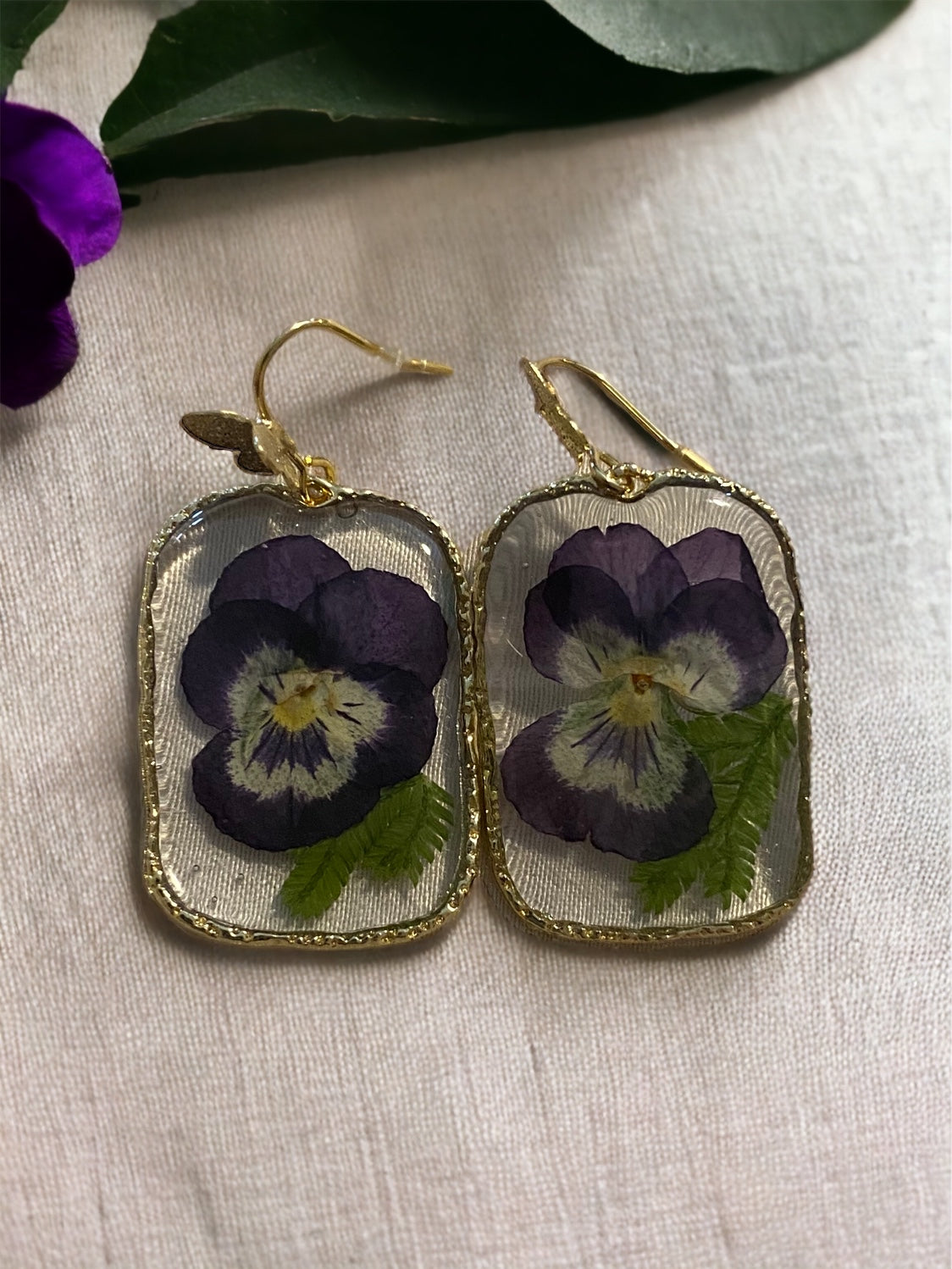 Purple Pansy Earrings