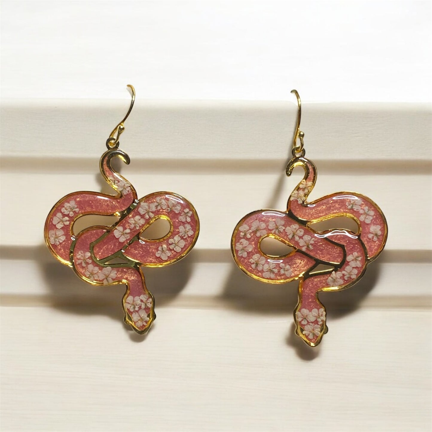 Coral 24 kt Gold Plated Snake Bezel Earrings