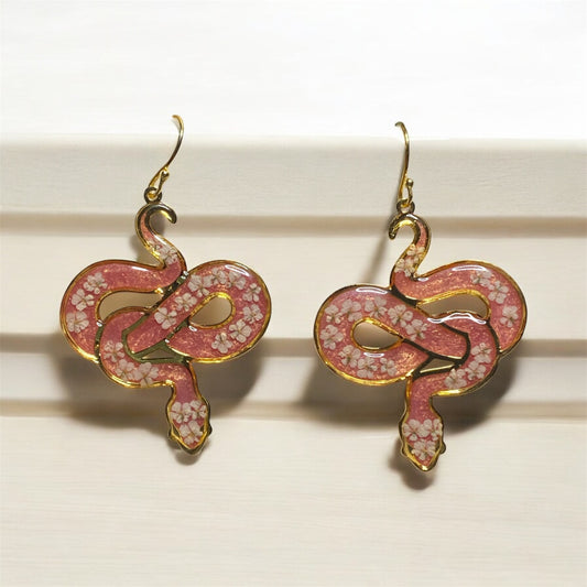 Coral 24 kt Gold Plated Snake Bezel Earrings