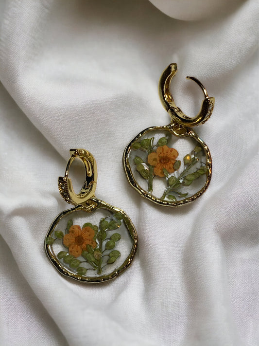 Orange Plum Blossom Flower with Persian Garden Cress Earrings