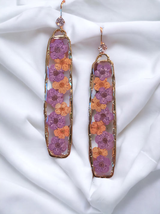 Purple and Orange Plum Blossom Flower Earrings