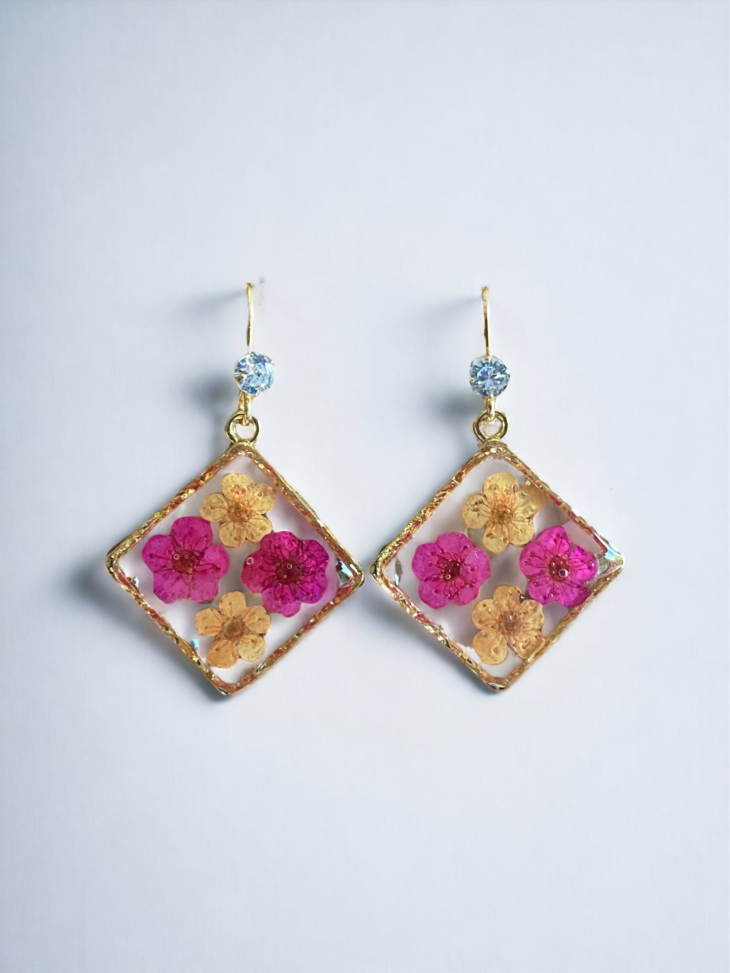 Pink and Orange Plum Blossom Flower Earrings