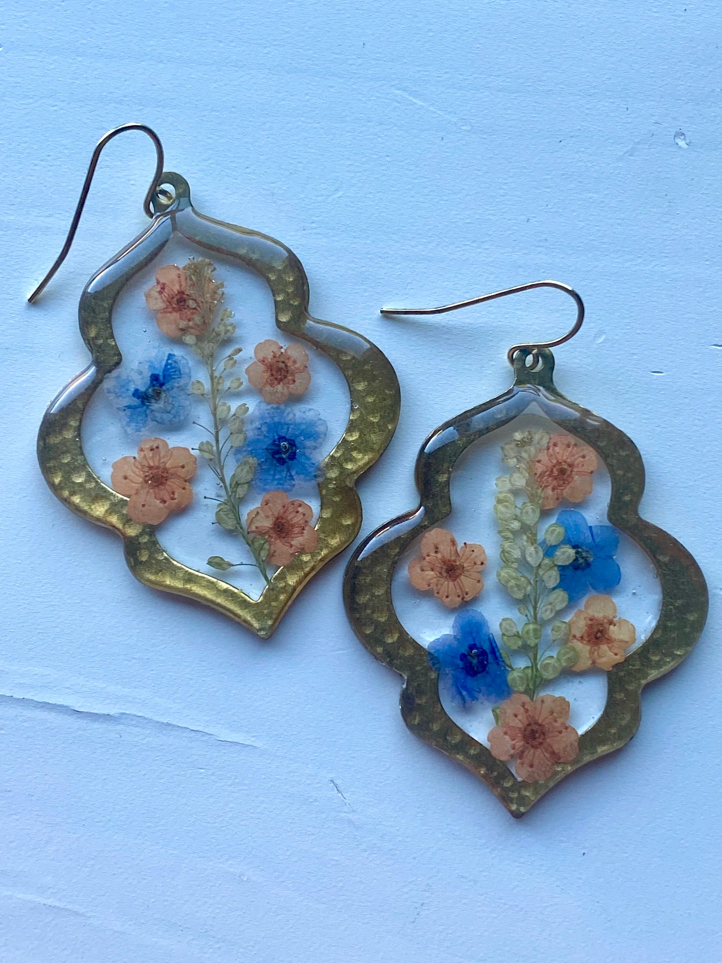 Pepperweed with Orange Plum Blossoms and Blue Forget-Me-Nots