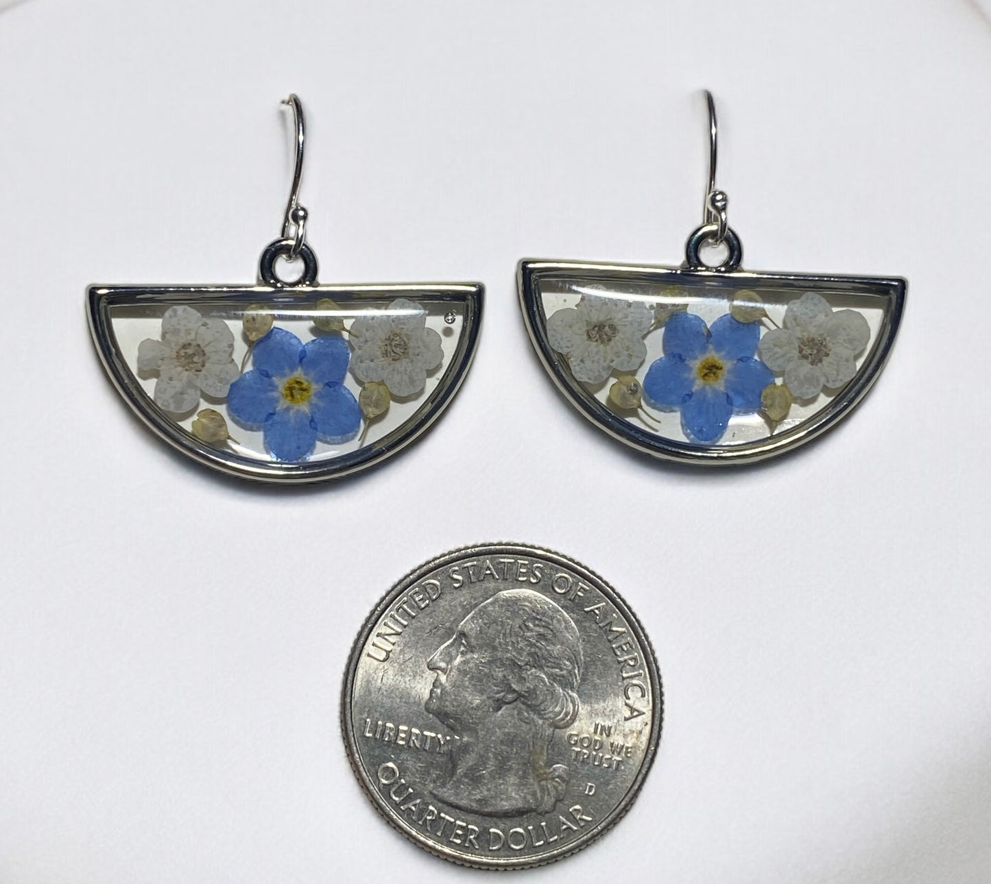 Blue Forget-Me-Not Flowers with Queen Anne’s Lace and pieces of Pepperweed Earrings