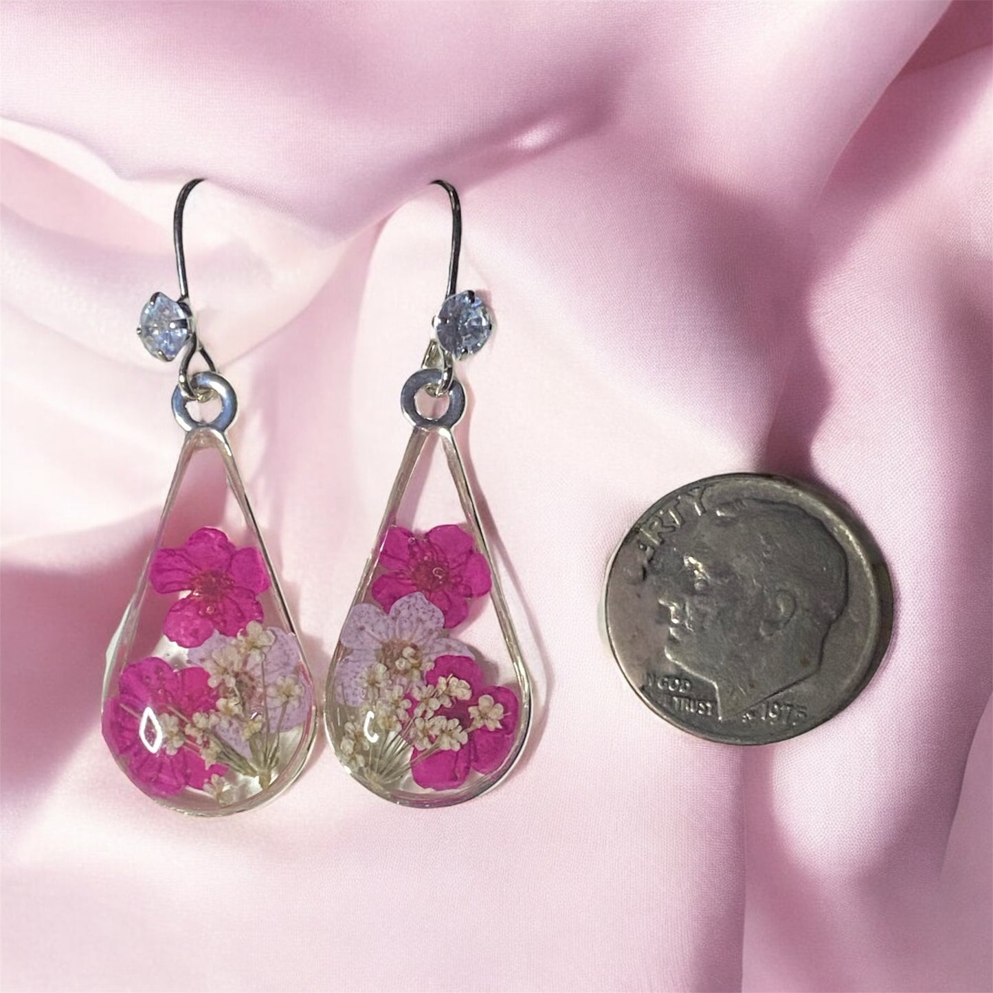 Hot Pink, Pink, and Light Pink Plum Blossoms with Pieces of Queen Anne’s Lace