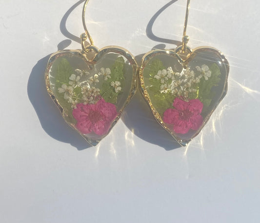 Pink Plum Blossoms with dry pressed Fern and Queen Anne’s Lace